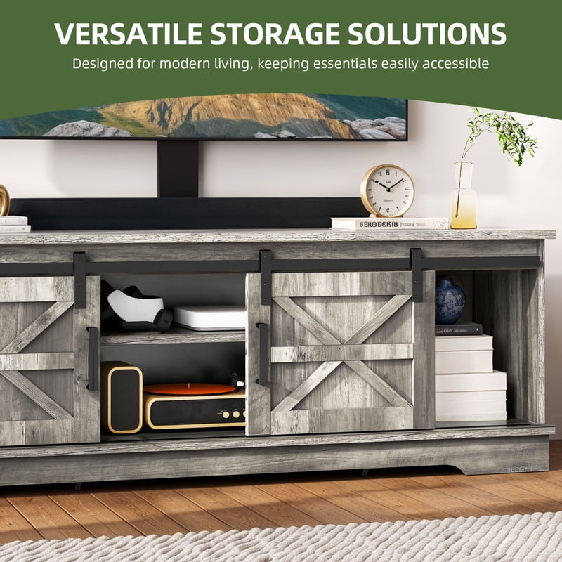 Uforic Farmhouse TV Stand with Mount for 32-70" TVs, Media Console with Barn Doors, White