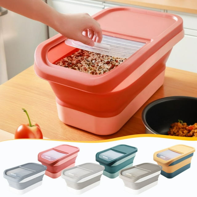 Contenedor Hermético Grande con Ruedas para Comida de Perro | Contenedor Plegable para Comida de 12-15 Kg con Tapa Abatible | para Comida Seca, Arroz y Cereales | Organizador de Cocina Que Ahorra Esp