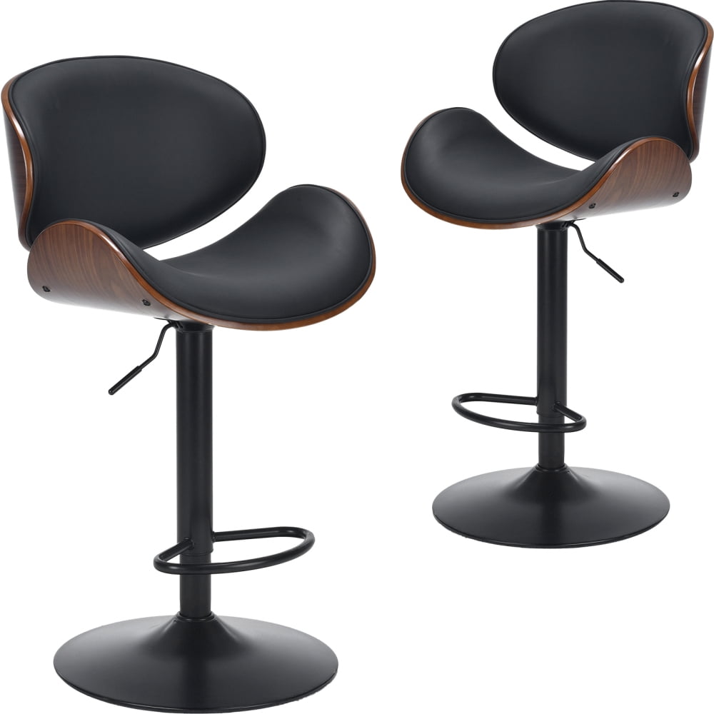 A set of 2 height-adjustable swivel bar stools with PU leather seats and backrests, featuring footrests, suitable for kitchen bar counters or home bars