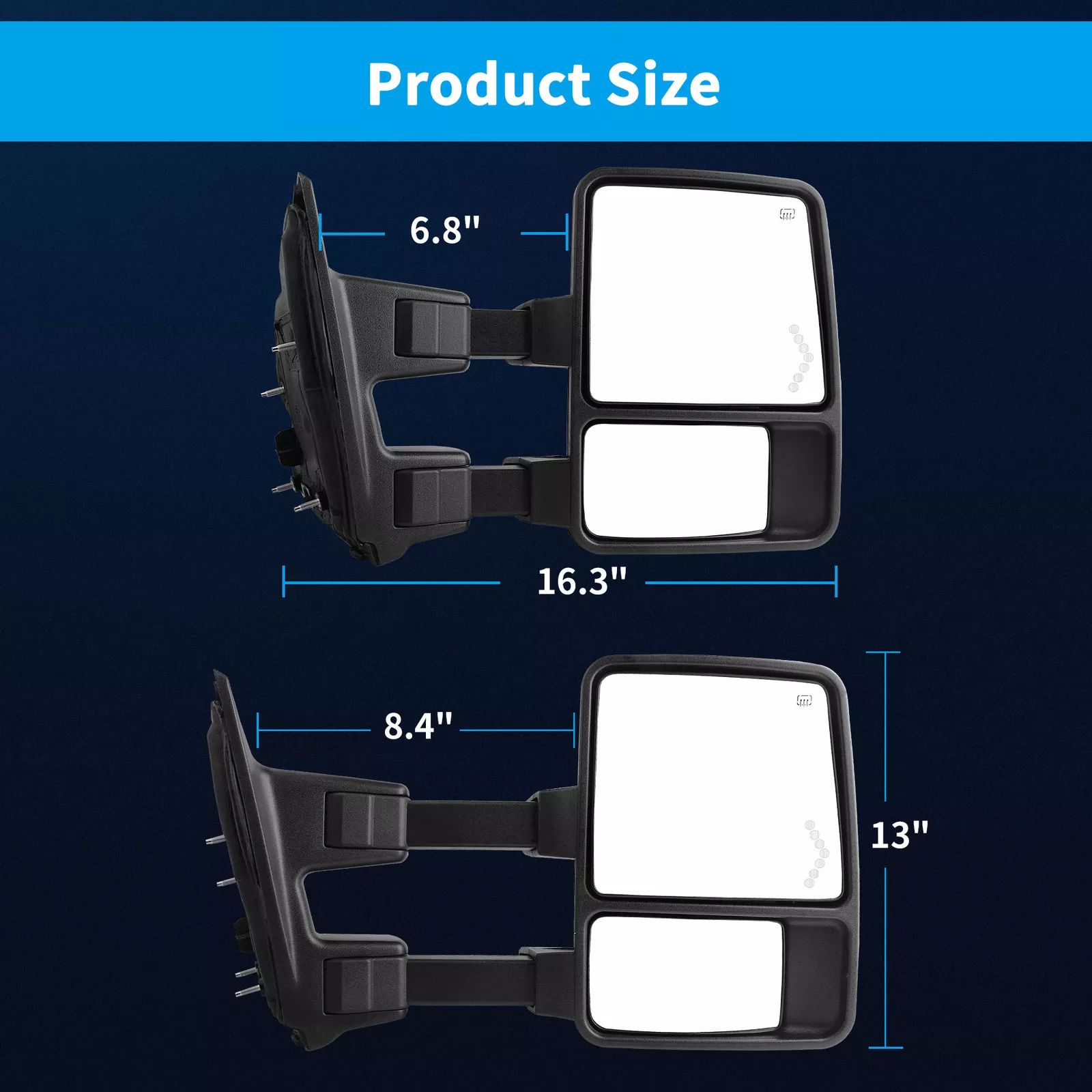 Ledkingdomus Tow Mirrors for 08-16 Ford F250-F550 Super Duty Power Heated Turn Signal