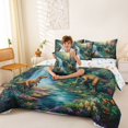 thumbnail image 3 of Feelyou Jungle Dino Wildlife Twin Bedding Sets for Kids Boys Girls, Waterfall Flower Bedding Comforter Set, Green Blue, Colorful Star Reversible, 7-Piece, 3 of 7