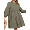 thumbnail image 3 of STARVNC Women Pleated Solid Color Long Lantern Sleeve Mini Dress, 3 of 7