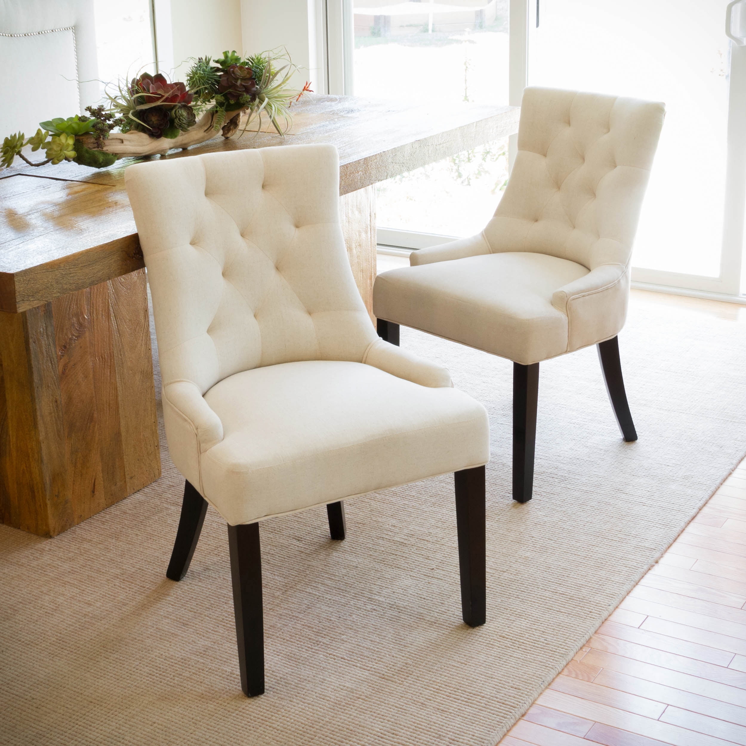 Noble House Abigail Tufted Fabric Dining/ Accent Chair (Set of 2) Color Beige - Walmart.com