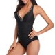 thumbnail image 5 of Bikini sólido de una pieza para mujer, traje de baño con almohadilla de realce, ropa de playa con un hombro Fridja nalpqowj53741, 5 of 9