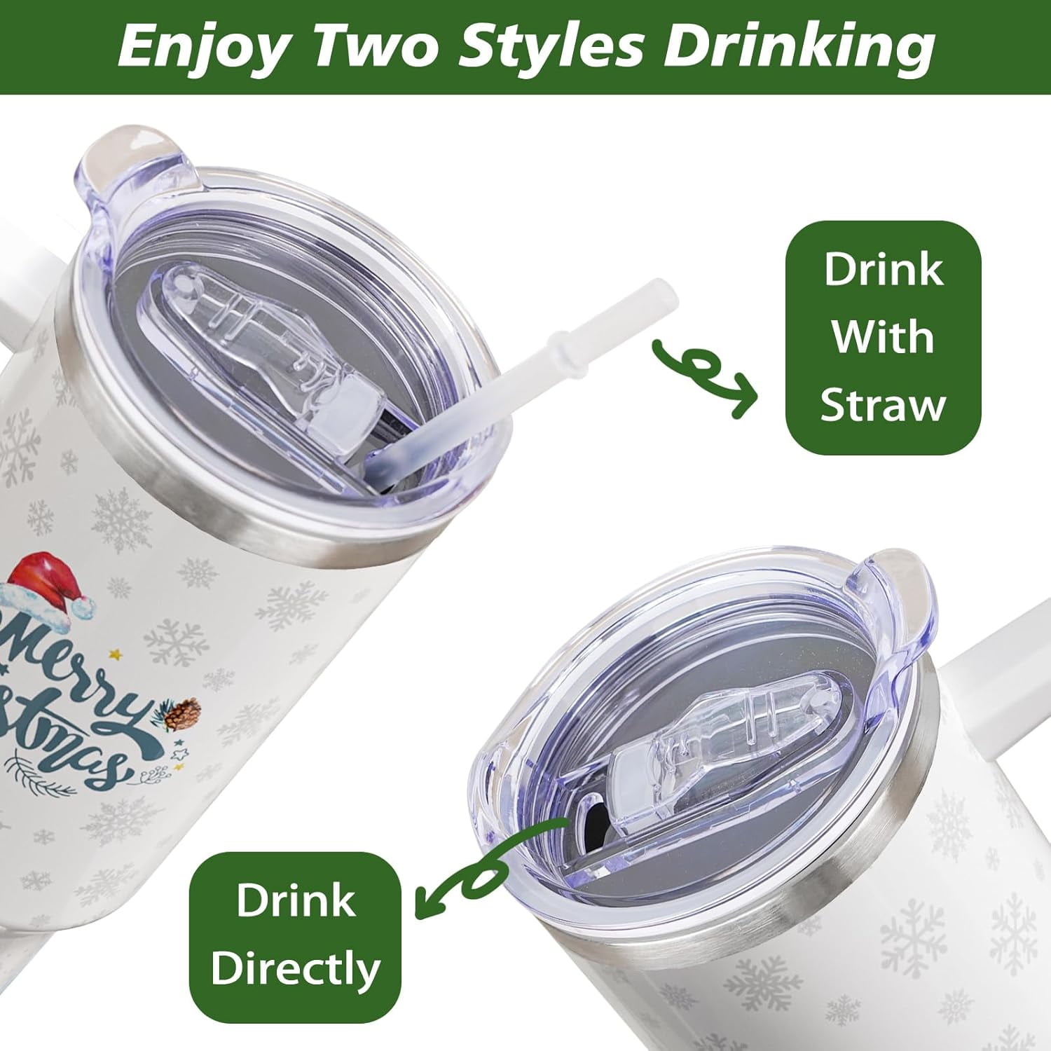 Christmas Tumbler 40 oz Xmas Tumblers with Handle and Straw Farmhouse White Snowman Stainless Steel Insulated Coffee Cups Mugs Holiday Gifts Stuff Decor for Women Girls