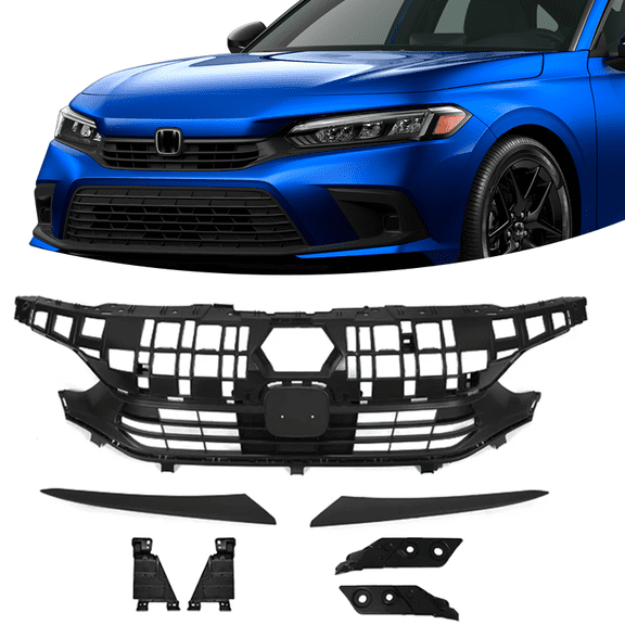 Front Bumper Upper Grill Grille Kit Black For 2022 2023  Honda Civic Sedan 4D
