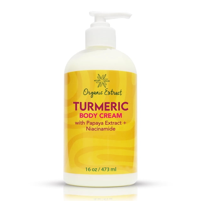 Crema corporal de cúrcuma con extracto orgánico - 16 fl oz/473 ml - Crema hidratante corporal hidratante profunda para piel seca - Ayuda a aliviar y restaurar la piel con extracto de papaya de cúrcuma