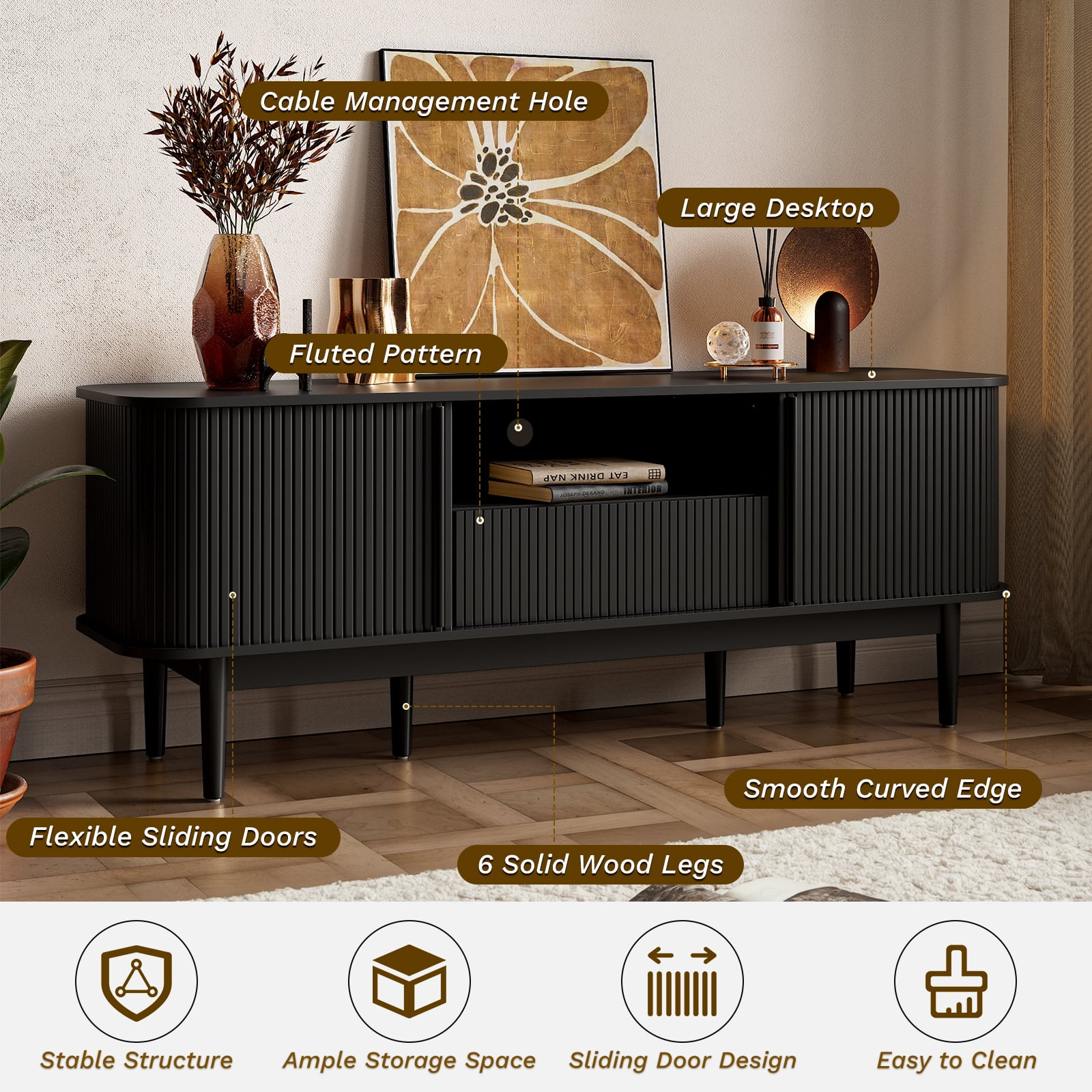 FURNIWAY Modern TV Stand with Storage, Entertainment Center up to 70 Inches