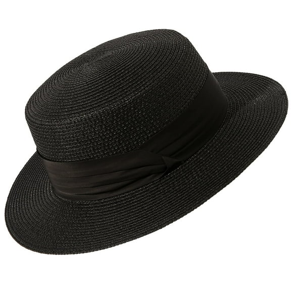 Sombrero Lanzom para mujer, ala ancha, de paja, para barco, plegable