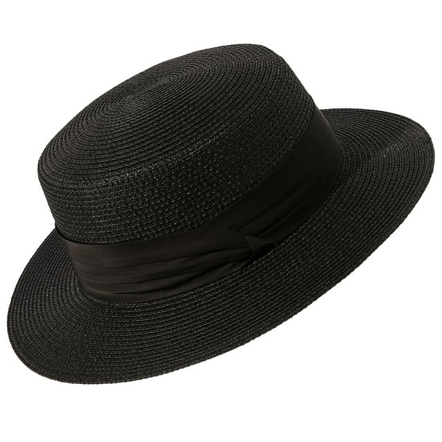 Sombrero Lanzom para mujer, ala ancha, de paja, para barco, plegable