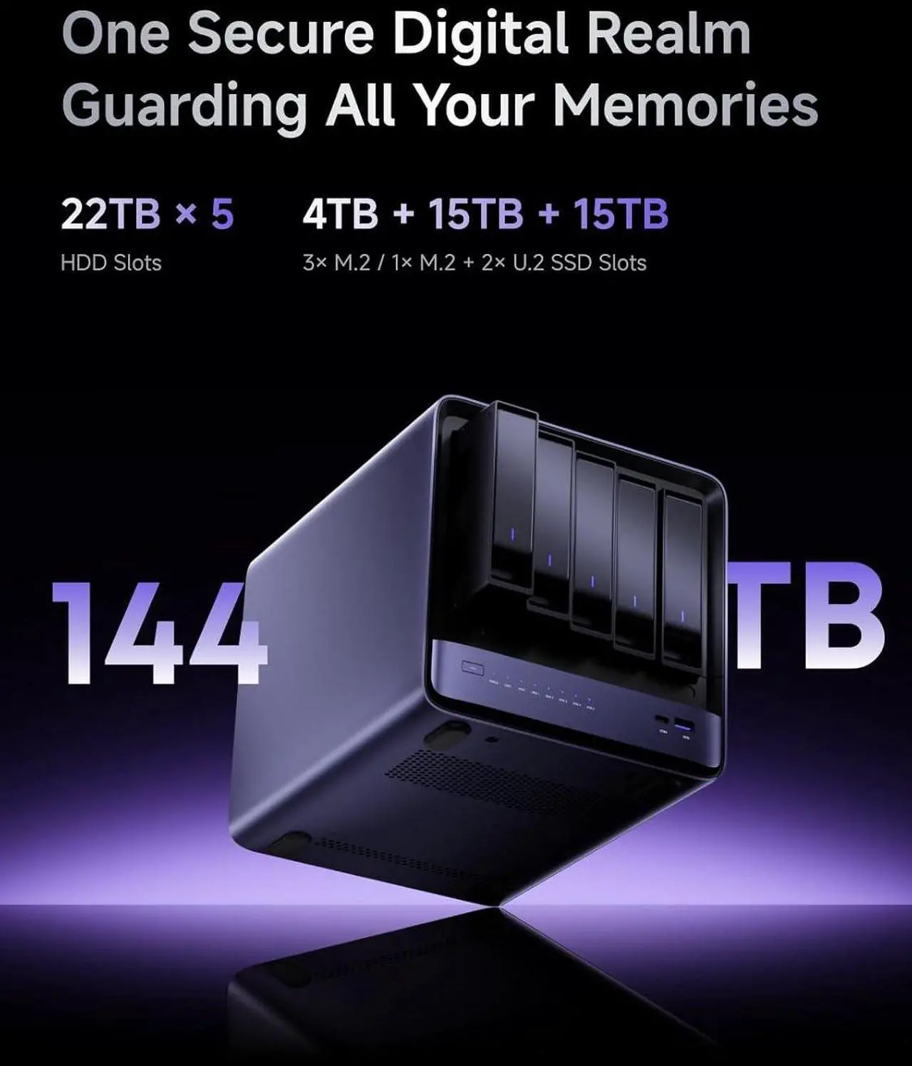 MINISFORUM N5 Air NAS with AMD Ryzen 7 255, 2X SODIMM DDR5-5600MHz, 64GB SSD, 1xHDMI+2xUSB4 Outputs, 5X HDD Slot, M.2 2230/2280/22110/U.2 Slots, 5GbE+10GbE LAN Port, RAID Support NAS