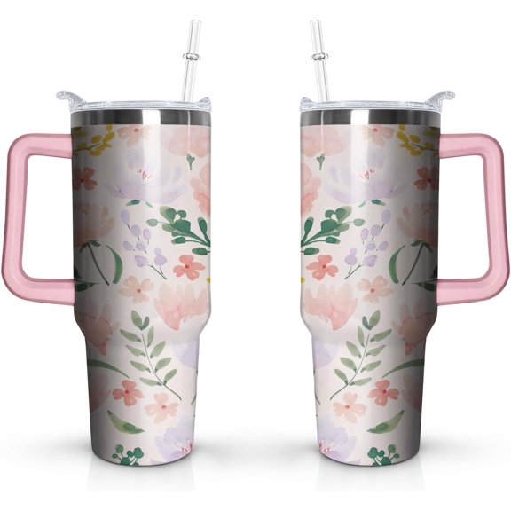 40 OZ Tumbler with Handle and Straw Lid Insulated Travel Coffee Mug Cup Reusable Stainless Steel Tumblers for Water, Iced Tea or Coffee, Smoothie and More