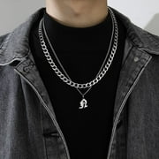 Punk Friends Gift Sweater chain Couple Necklace Thick Chain Men Women Titanium Steel Necklace Men Clavicle Chain Korean Style Necklace Cuban Letter Necklace N