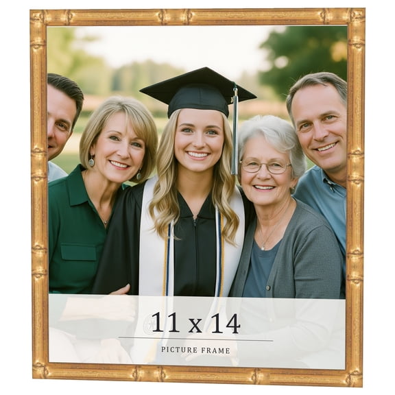 11x14 Frame Gold Bamboo Solid Wood Picture Frame | 0.75 Inch Moulding Width | Interior Frame Depth