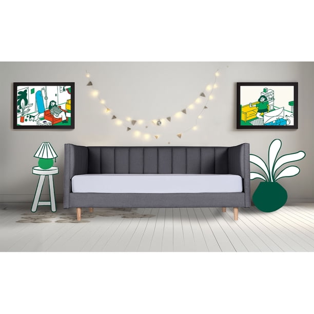 Cama Individual Makora Collins Lino Gris Oxford Incluye 1 Colchón