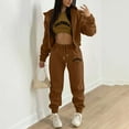 thumbnail image 2 of Tthxqing Women 3 Piece Outfits Sets,Trendy Full Zip Cropped Hoodies Baggy Sweatpants California Printed Tank Tops Fall Lounge Set Travel Vacation Sets X_Brown S, 2 of 8