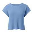 thumbnail image 4 of Ediodpoh Womens Summer Cropped Sweater Vest Trendy Cap Sleeve Crop Tops Crew Neck Loose Knit Tank Top Women's Tops Blue M, 4 of 5