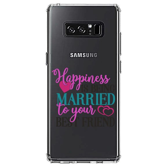 DistinctInk Clear Shockproof Hybrid Case for Samsung Galaxy Note 8 - TPU Bumper Acrylic Back Tempered Glass Screen Protector - Happiness Married to Your Best Friend