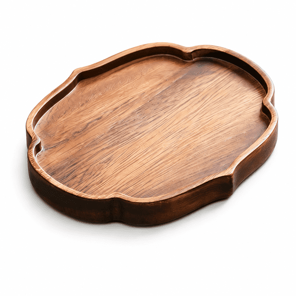 Brown Wooden Serving Tray Platter, Smooth Round Edge Brown Wood Platter Decorative Tray for Living Room, Tea Room and Vanity Decor 6.3x5.51x0.79in A