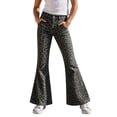 thumbnail image 2 of Bysome Girls Pants Leopard Print Elastic Waist With Pockets Flared Trousers Fashion Girls Pants Size 15-16 Years Grey, 2 of 5