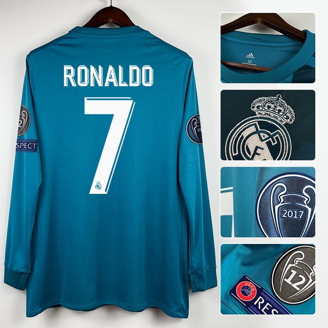 17-18 Real Madrid Tercera Camiseta De Visitante Versión Retro Ronaldo Fútbol Personalizada Campeonatos Liga
