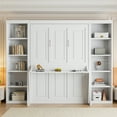 thumbnail image 2 of Euroco Wood Full Size Murphy Bed with Desk and Shelves, Space-Saving Wall Bed for Bedroom, 2 of 11