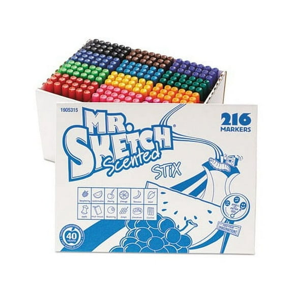Mr. Sketch Scented Stix Watercolor Markers, Fine Point, 12 Colors, 216 Piece Count