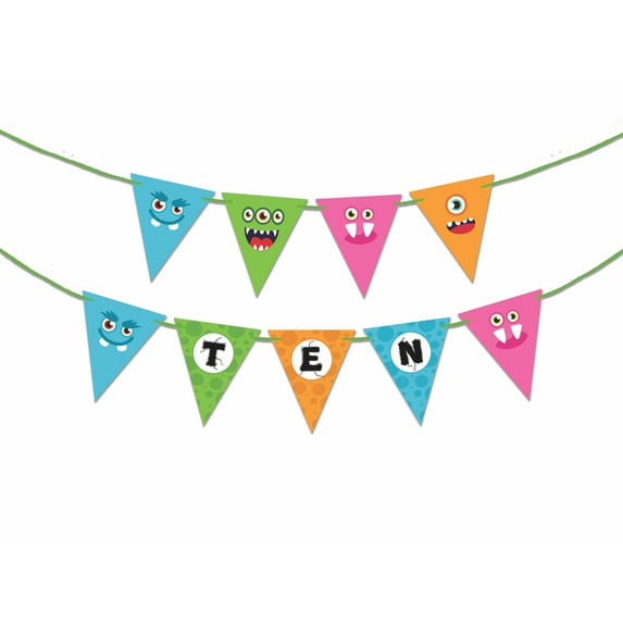 Inkdotpot Party Decorations For KidsI Am TenPennant Banner Flags For Boy MonsterBirthday BuntingParty Garland