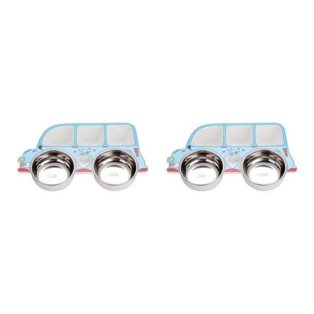 Billuyoard Juego de vajilla para niños, cuchara, tenedor, compartimento de coche de dibujos animados, cuenco para bebé, juego de cubiertos Azul Camión/Cuenco/extraíble 2Conjunto