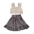thumbnail image 1 of PEASKJP Skirt Set for Girls Ruffled Ribbed Cap Sleeve T Shirt and Button Down Tie Front Skirt Set,Black 7, 1 of 4