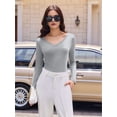 thumbnail image 4 of Womens Long Sleeve V Neck Ribbed Knit Fitted Casual Tops Tee Slim Basic Shirt Light Gray XXL, 4 of 7