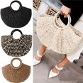 thumbnail image 2 of Beach Holiday Bag Half Round Straw Handbag black, 2 of 5