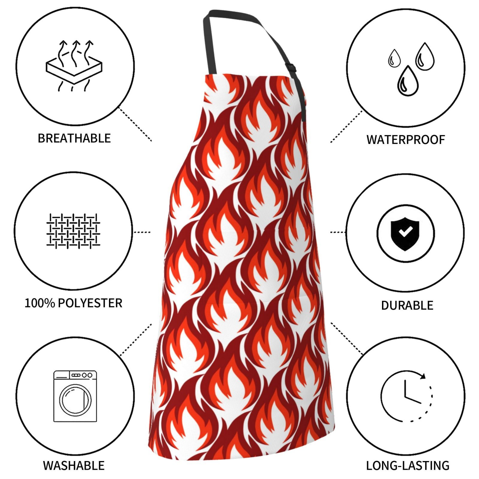 Kdxio Fire Symbols Apron with Pockets Adjustable Kitchen Aprons for Men Women Waterproof Aprons for Cooking,Drawing,Crafting, Baking Household Cleaning