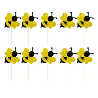 Sprinkle Deco Bumble Bee Yellow Plastic Cupcake Picks – 12 Pack 