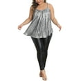 thumbnail image 2 of Agnes Orinda Women's Plus Size Sequin Tops Sparkly Spaghetti Strap Pleated Party Shirt Club Glitter Cami 1X Silver, 2 of 6
