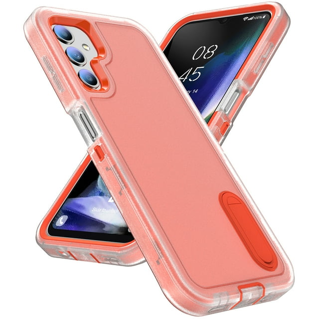 Pour Samsung Galaxy A14 5G Étui de Protection Robuste Corps Complet Multi-Couches Antichoc avec Béquille Cachée Étui Hybride en Silicone Rigide PC pour Samsung A14 5G, Noir+orange
