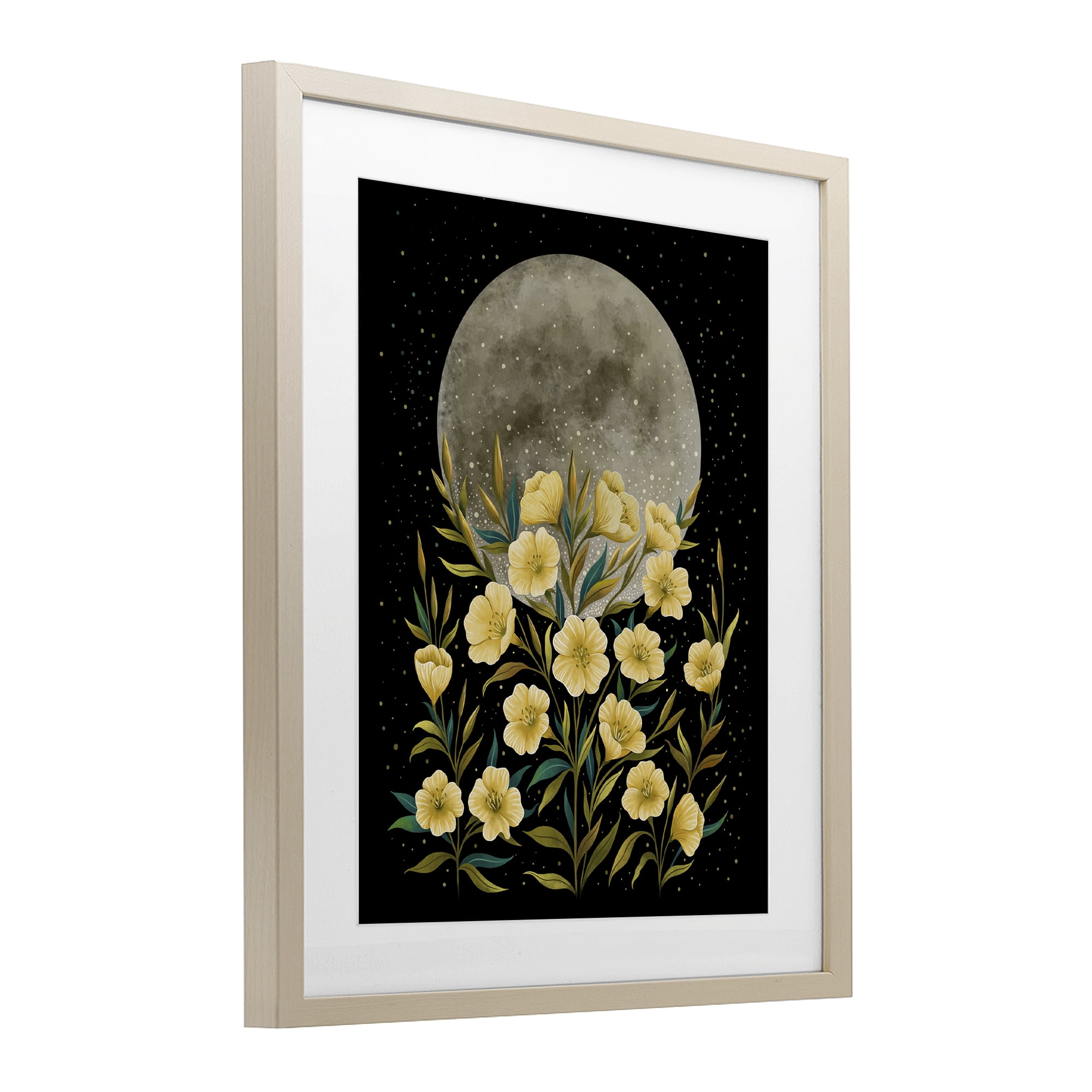 Stupell Industries Moon Greeting Yellow Flowers Birch Framed Print Under Glass, design by Episodic Drawings