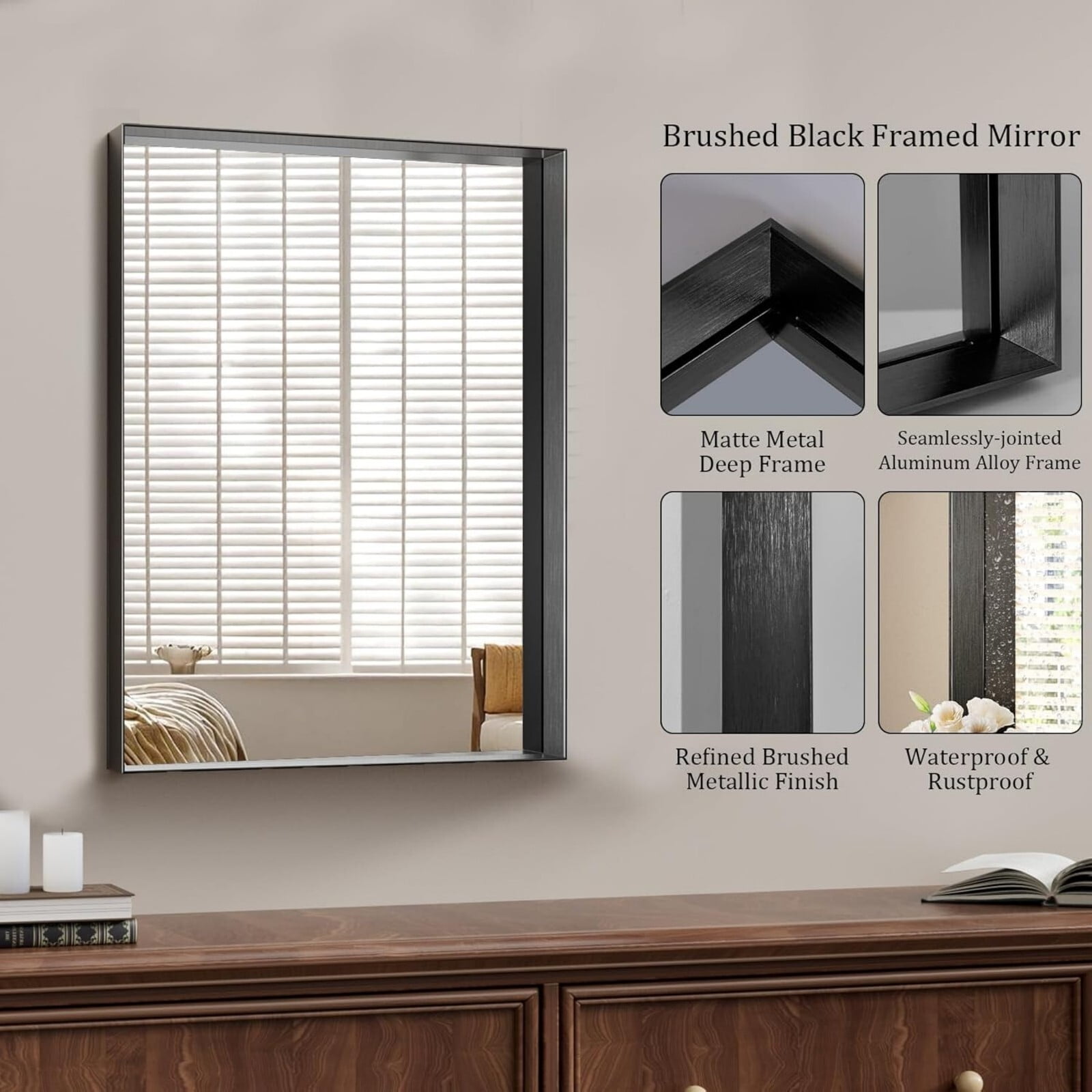 AUROMIR 30"x20" Rectangle Bathroom Mirror Vanity Wall Mirror With Deep Frame, Black