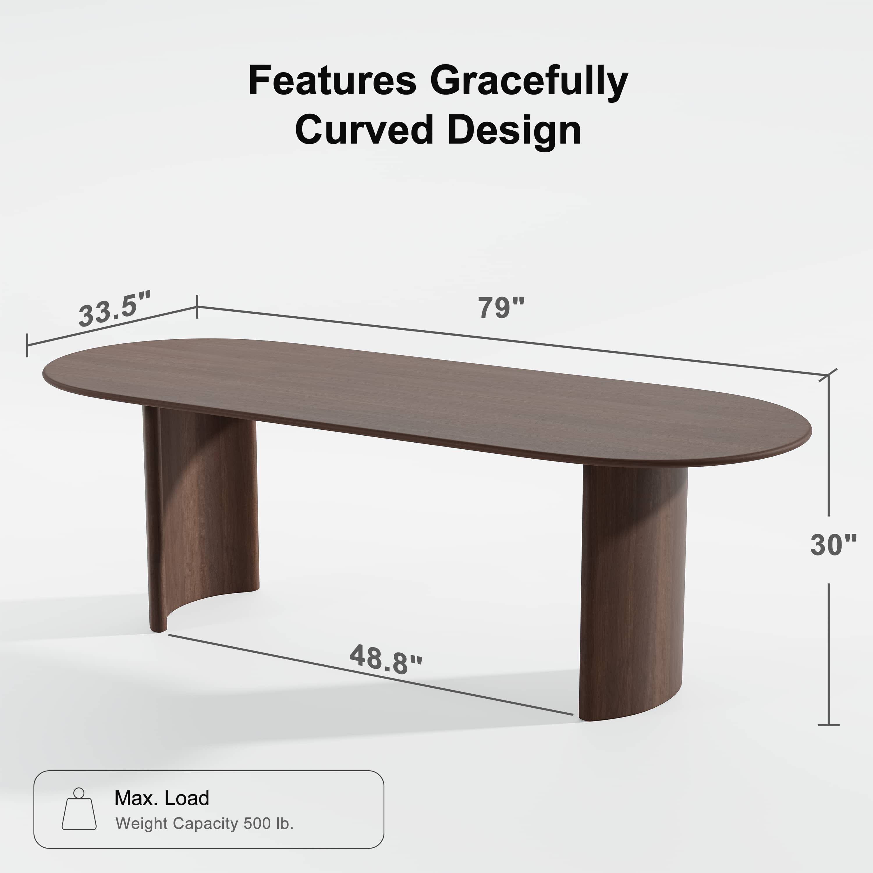 Haiden 79"x33.5" Soild Wood Dining Table Oval Kitchen Table, Walnut