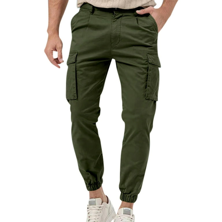 Wyobmus Men's Casual Cargo Pants Solid Color Joggers Hiking Pants