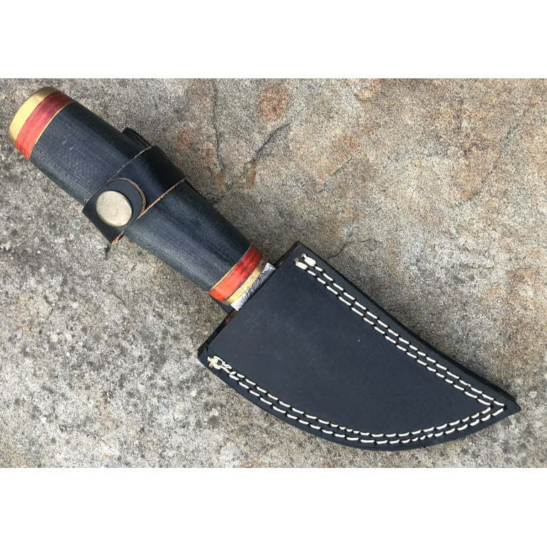8 inch Red Deer Damascus Hunting Knife Wood Handle and Leather