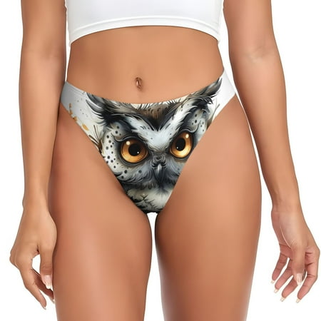 Qokaie Whimsical Owl On Branch Printed Women s Cotton Thong Underwear  Sexy Breathable Panties G-string-3X-Large
