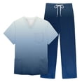thumbnail image 6 of Men's 2-Piece Work Uniform Set, Short Sleeve V-Neck Gradient Print Top with Chest Pocket and Elastic Waist Pants, For Medical Nursing Scrubs,Blue,L, 6 of 7