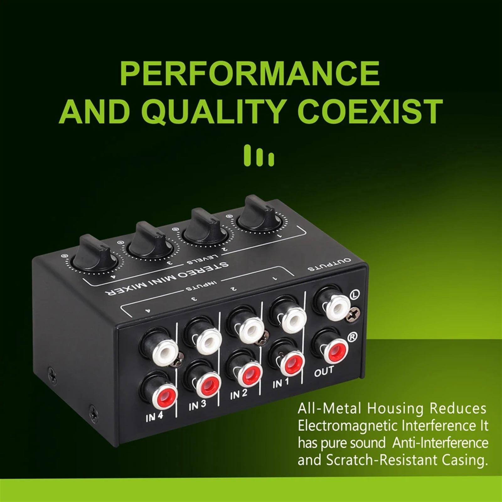 CX400 Mini Passive Stereo Mixer RCA 4-Channel Small Au-dio Mixer Stereo Dispenser for Live Studio DJ Equipment ,Easy to Operate