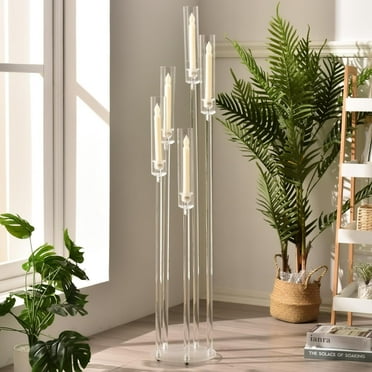 Acrylic 5 Arm Floor Candelabra, 5 Arm Taper Candelabra for Table Decoration, Votive Pillar LED Candle Holders for Home Wedding or Birthday Party Decoration