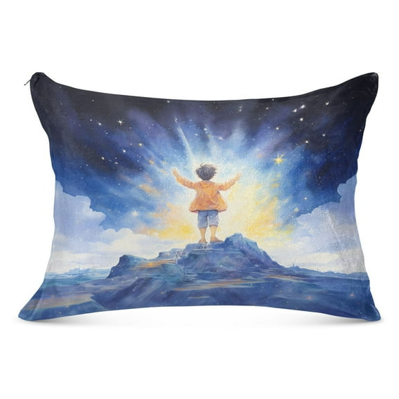 Little Boy on Mountain Plush Pillow Cases Standard Size Ultra Soft Warm Pillowcases with Zipper 20"x26"