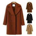thumbnail image 2 of Women Woolen Jacket Turn-down Collar Solid Color Double-breasted Plus Size Coat Loose Thermal Long Sleeved Commuting Dating Spring Fall Winter Overcoat, 2 of 8