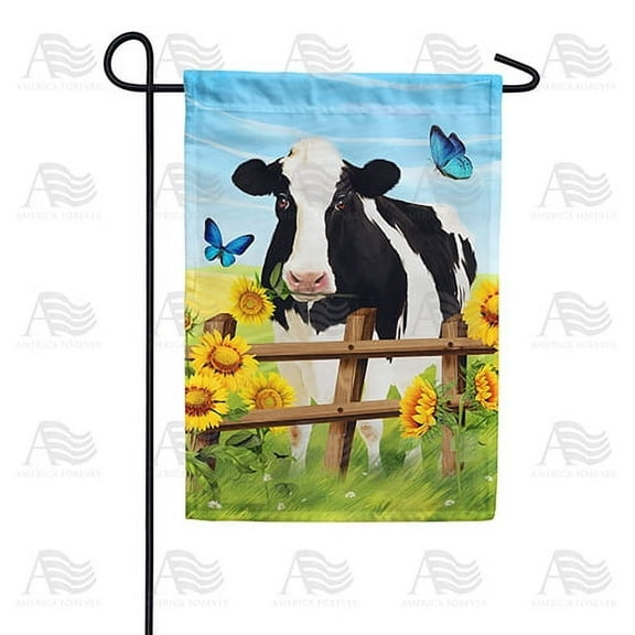 America Forever Spring Summer Cow Sunflower Garden Flag 12.5 x 18 Inch Double Sided Decorative Yard Outdoor Holiday Seasonal Farmhouse Butterflies Sunflower Floral Cow Flag