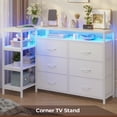 thumbnail image 3 of AMUZER White L Shaped Corner TV Stand for 60 Inch TV ,Dresser for Bedroom, 6 Drawer Dressers with LED Lights and Charging Station,Entertaiment Center with Shelves & 6 PU Drawers, 3 of 8