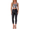thumbnail image 2 of INSPIRAR CHIC Top sin mangas para mujer U Cuello Ropa de fiesta Clubwear Holográfico Brillante Metálico Top Corto XL Negro Plateado, 2 of 6